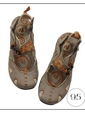 Merrell Taupe and Orange Accent Leather Closed-Toe Sandals